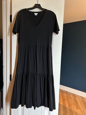 J Crew Black V-Neck Tiered Midi Dress -
